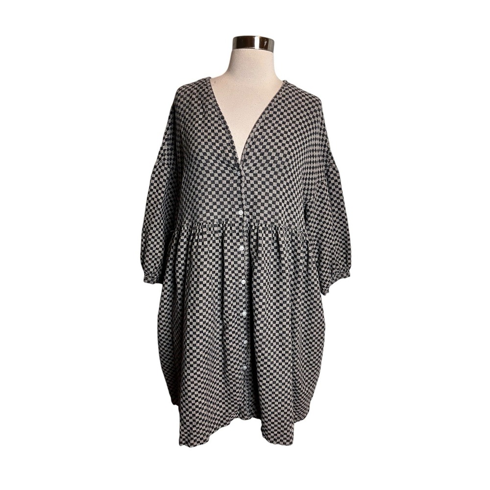 Beaton Linen House Dress M Checkered Gray